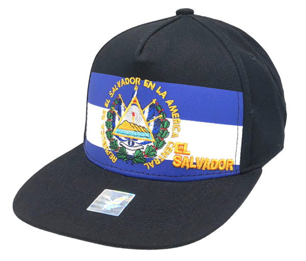 El salvador emblem Flag Five Panel  Snap cap with back on El Salvador