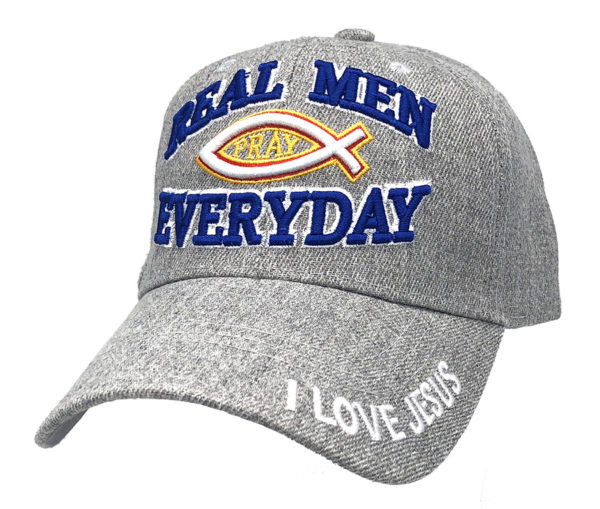 Real Men Everyday Logo on Bill Christian Cap with back on I Love Jesus