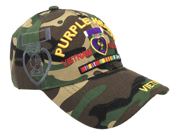 Purple Heart Vietnam Veteran Logo on Bill Mens Cap with Veteran - Image 2