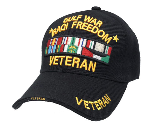Gulf War Iraqi Freedom Veteran Logo on Bill Mens Cap with Veteran