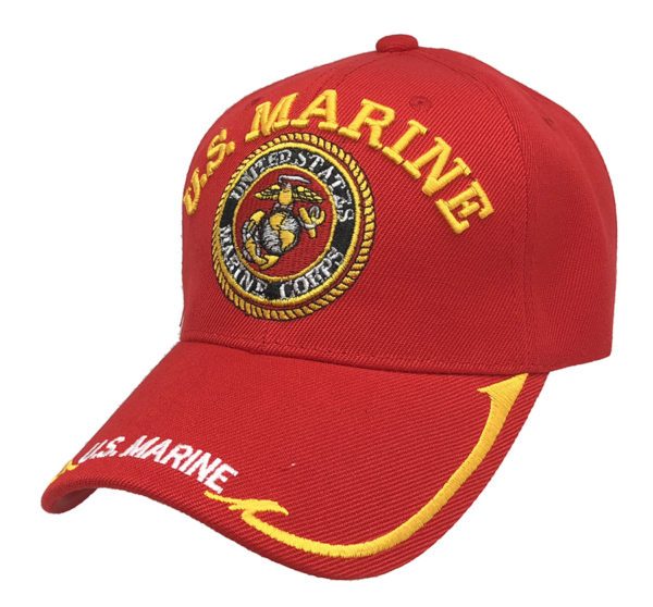 U.S Marine Logo on Bill Mens Cap with back on US Marine -Red