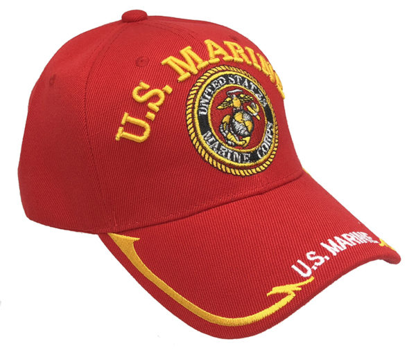 U.S Marine Logo on Bill Mens Cap with back on US Marine -Red - Image 2
