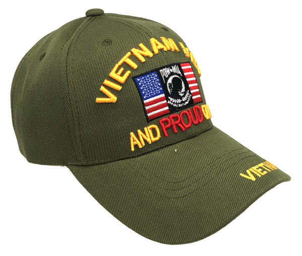 Vietnam Vet and Proud of it Logo on Bill Mens Cap with Veteran - Olive - Image 2
