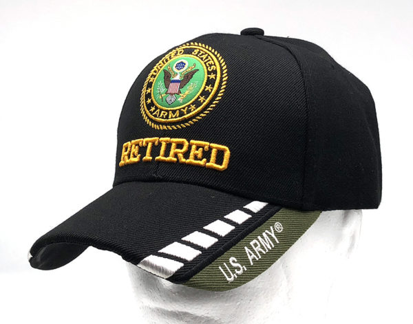 Retired Logo and Flag on Bill Mens Cap with back on U.S. Army